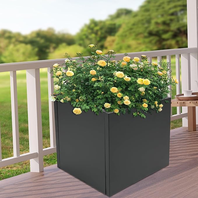 Steel Planter Box Metal Square Indoor Outdoor Planter Box for Outdoor Plants Large Planters Cube Heavy Duty Flower Pot Commercial Residential for Home Garden Deck Porch Patio (Black, 32 x 32 x 32 in)