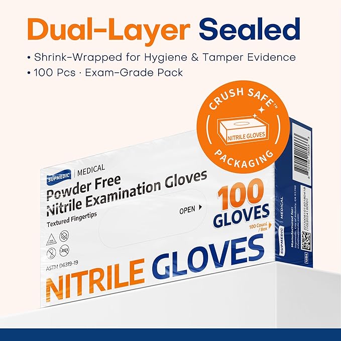 Medical Soft Max™ Nitrile Exam Gloves, 100 Count Latex-Free Powder-Free Non-Sterile Food Safe Disposable Glove, Blue