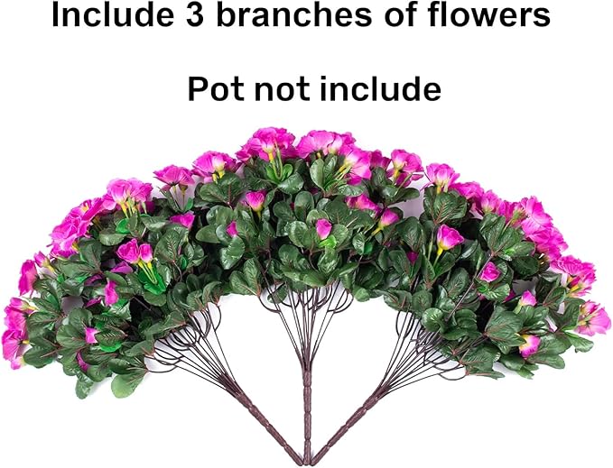 Ivydale Artificial Faux Outdoor Flowers Plants for Outside Spring Decoration, Fake Silk Fuchsia Camellia UV Resistant Realistic for Planter Porch Patio Balcony Garden Home, 3 Large Bundles
