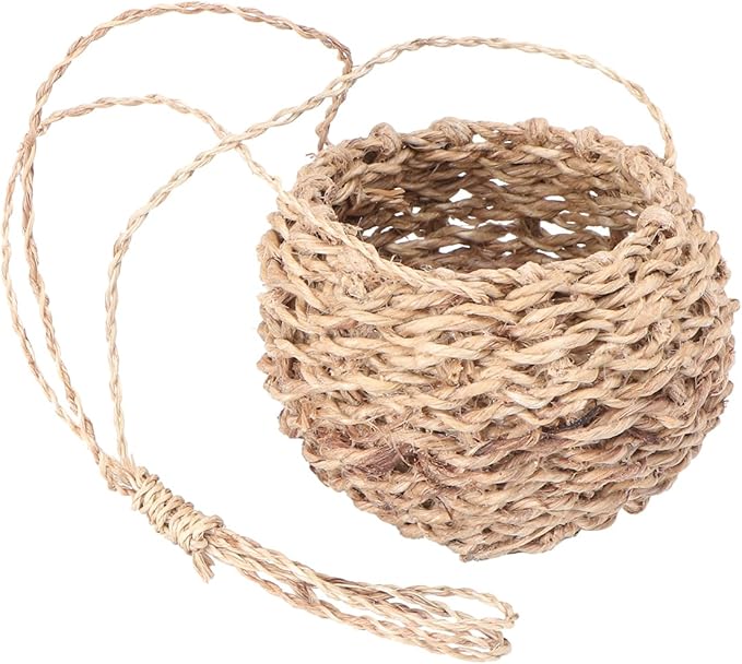 Hanging Planter, Rope Handled Wicker Basket for Indoor Plants, 10X10X9cm/3.93X3.93X3 inches, Light Brown
