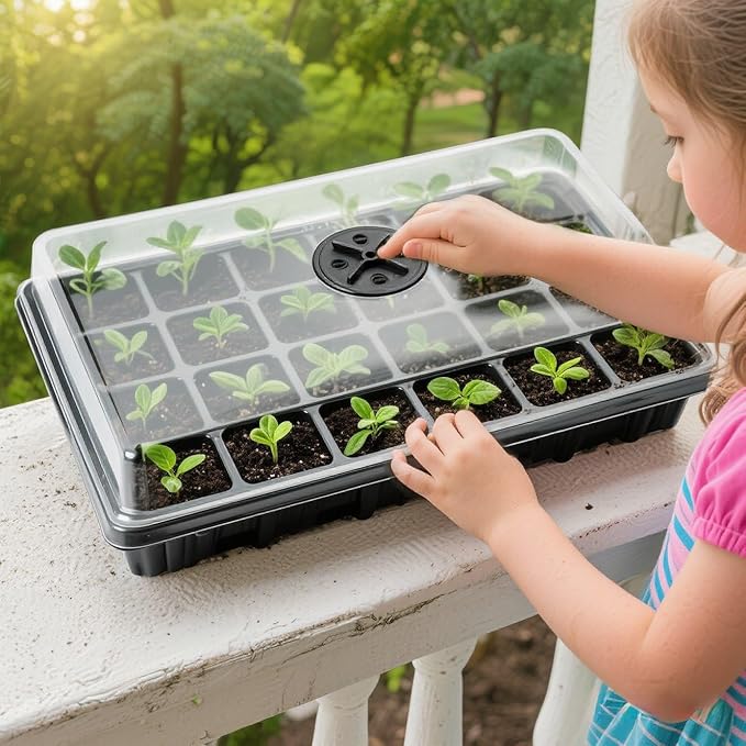 10 Pack XL-Cell Seed Starter Tray, 240 Cells Seedling Trays (2'' Each Cell) with Humidity Dome & Vented Lid, Mini Greenhouse Propagator for Plant Growing, Gardening Supplies