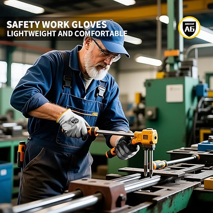 Cut Resistant Work Gloves, ANSI A6, PU Coated Palms for Flexible No Slip Grip, Food Grade, Abrasion Resistant