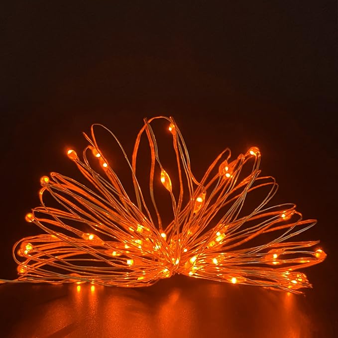 with Timer Function Battery Operated Dewdrop Led Lights,Mini Fairy Lights for Home Parties Christmas/Halloween Holiday Decoration,6 Hours on/18 Hours Off,30 LEDs,10 Feet (Orange, 1)