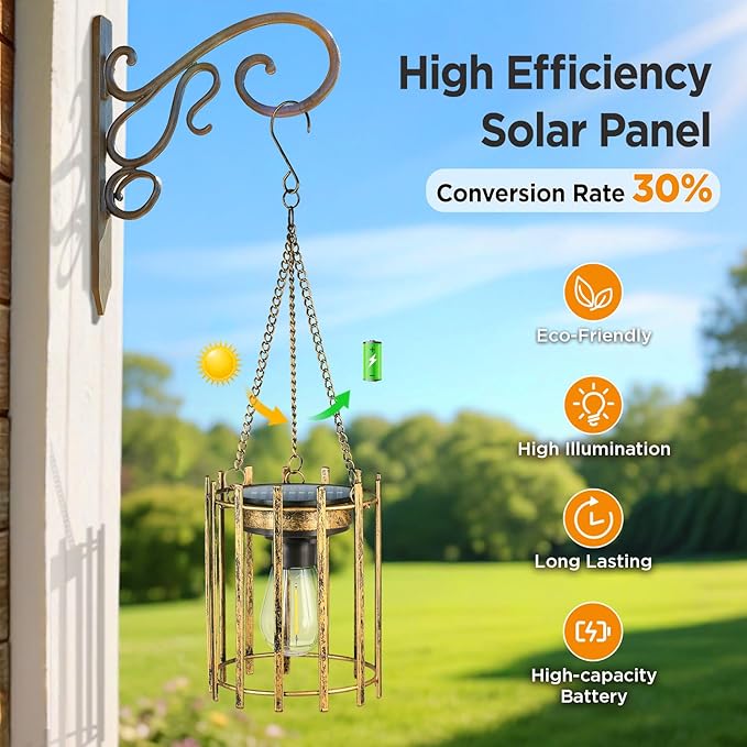 KOOPER Solar Lanterns Outdoor Waterproof, 4 Pack Bronze Upgraded Bright Hanging Solar Lights Outdoor Lanterns Decorative, Auto ON/Off Metal Hanging Lanterns for Pathway Yard Patio Garden Decor Gift