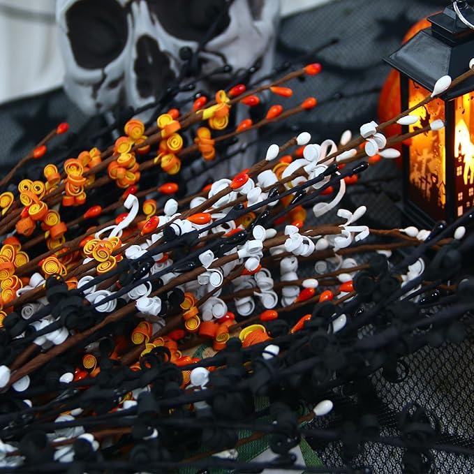 10pcs Jasmine Halloween Flower 29.5'' Long Halloween DIY Floral Picks for Halloween Party Indoor Decorations Gothic Home Badroom Centerpieces Vase Fillers (Orange, White, Black)