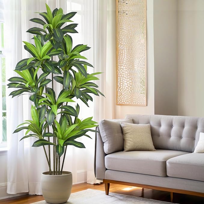 Artificial Dracaena Tree 7FT(84in) Tall Fake Plant with Realistic Green Leaves, Faux Floor Potted Artificial Trees for Home Office Living Room Decor Indoor (7feet,1 Pack)