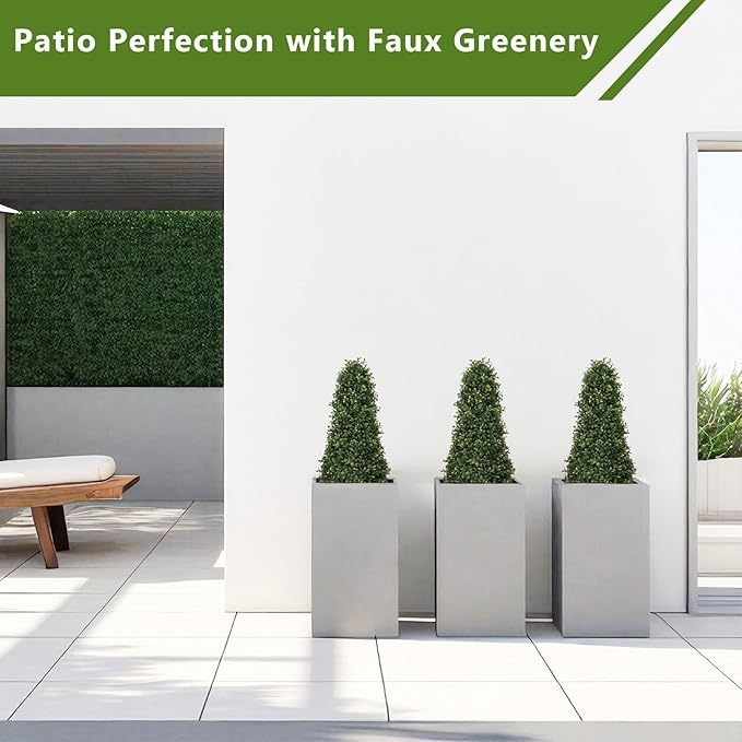 Azoco 3ft Artificial Boxwood Topiary Trees (Set of 2) - UV Resistant Faux Plants Outdoor, Realistic 36" Fake Cone Bushes and Shrubs for Front Porch, Planter, Patio - Low Maintenance & Evergreen