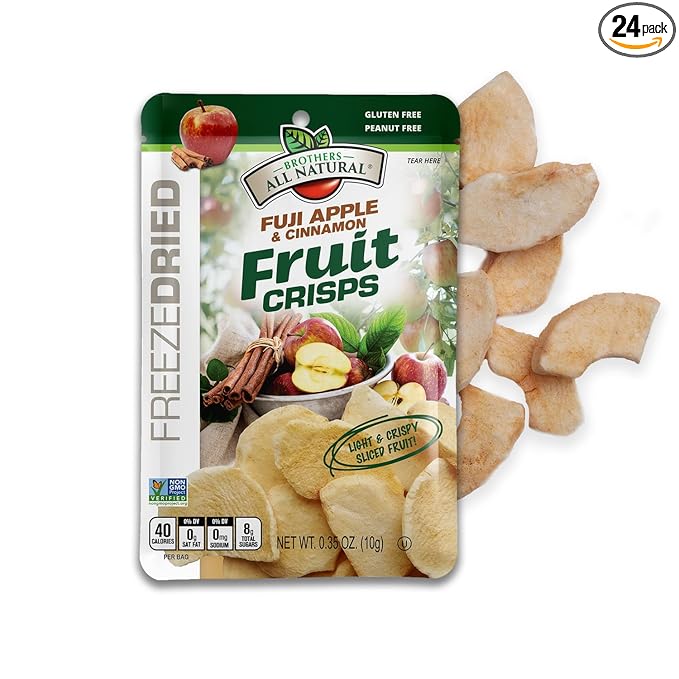 Brothers All Natural Freeze Dried Fruit Crisps, Fuji Apple & Cinnamon, 0.35 Oz (Pack of 24), Made with 100% Fruit, Gluten Free, Soy Free, Vegan, Healthy Snack, Lunch Box Ready
