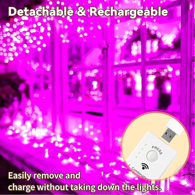 HXWEIYE Rechargeable Fairy Lights Battery Operated, DIY Timer & 8 Modes, 2 Pack 16FT 50LED Twinkle String Lights Indoor, Led mini Lights for Bedroom Wedding Dorm Christmas Tree Decor (Pink)