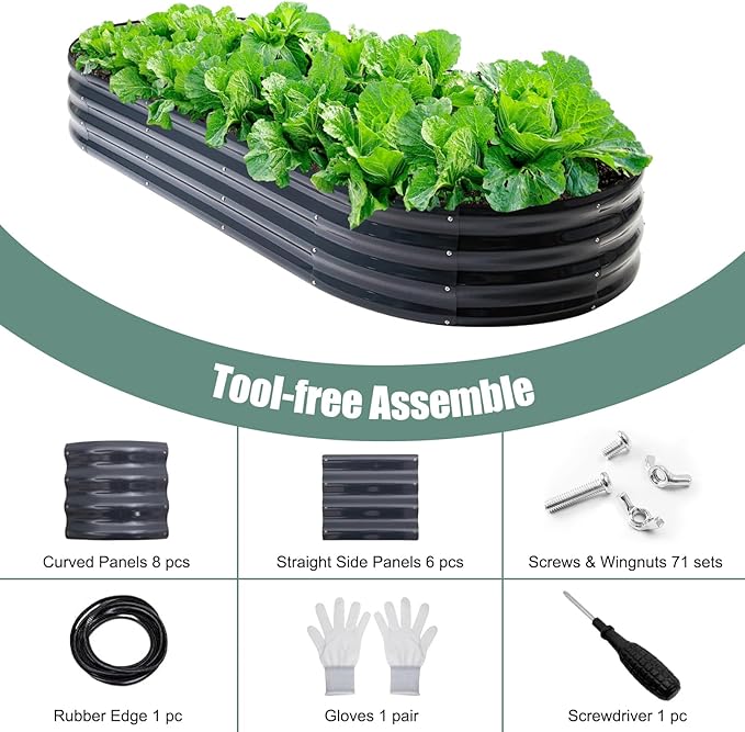 7x3ft Grey Oval Metal Raised Garden Bed - 12" Deep Galvanized Outdoor Planter Box for Vegetables/Flowers, Heavy Duty Rust-Proof Design (Weatherproof & Easy Assembly)