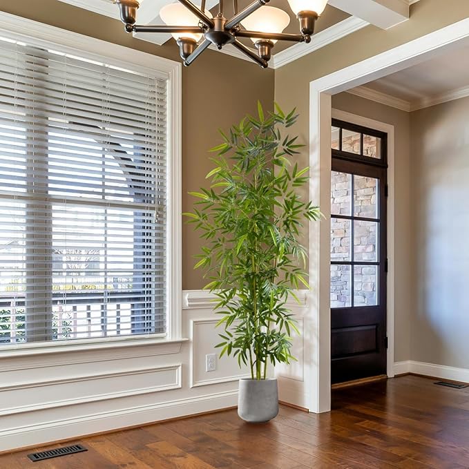 8ft Artificial Bamboo Tree, 96” Tall Large Fake Bamboo Plant with White Planter, Faux Trees for Indoor Outdoor Home Garden Entryway Office Décor