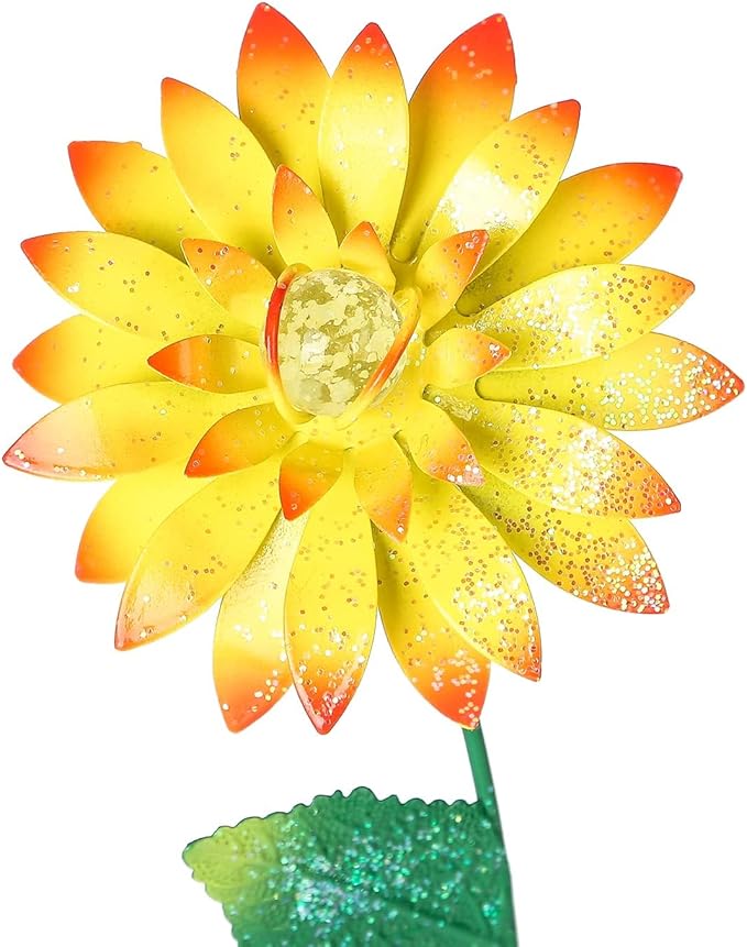 Voltogar 3 Pack Flowers Garden Stake Decoration Glow in Dark for Outdoor, Water-Proof Metal Flowers Ornament for Lawn Pathway Patio Plant Pot, Flower Bed Decor Red, Yellow & Blue, 16" H