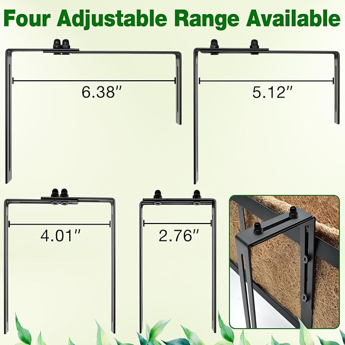 Halatool 4 Pack Window Box Brackets for Railing, Adjustable Heavy Duty Iron Window Flower Holder, Outdoor Sturdy Railing Planter Box Brackets for Fences, Balconies, and Gardens