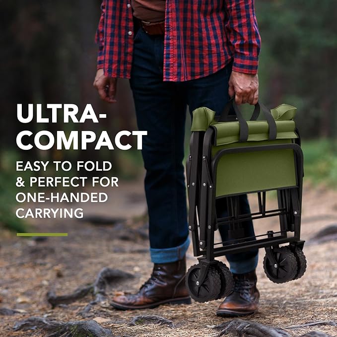 Lifetime Home Collapsible Foldable Heavy Duty Utility Wagon Cart with Larger Capacity - Perfect for Shopping, Sports Events, Grocery, Moving, Camping, Laundry, Beach - Green