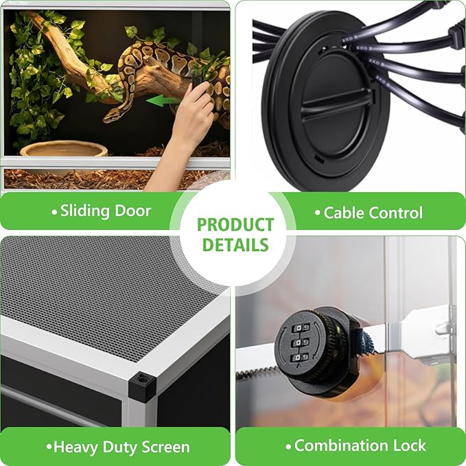120 Gallon Bearded Dragon PVC Reptile Enclosure, 48 x 24 x 24 Inch Tank with Front Sliding Doors, Top Ventilation, Easy-Clean Large Terrarium