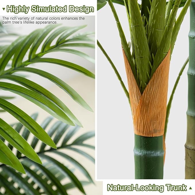 6ft Tall Golden Cane Artificial Tree Palm Outdoor, Large Artificial Plants Outdoor Faux Palm Tree with 3 Textured Trunks, Fake Tree for Indoor Outdoor Office Living Room Outside Patio