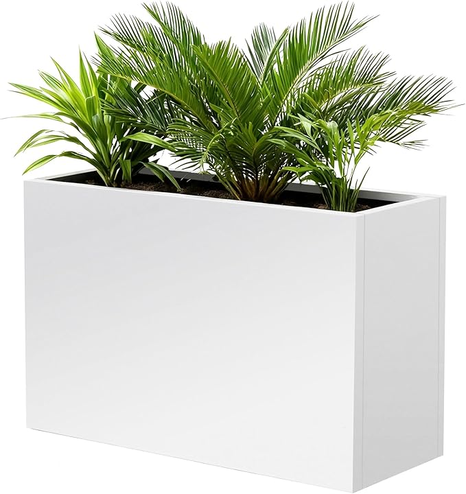 GZLVSOW Metal Rectangular Outdoor Planter Box 36" x 15" x 24" White Steel Long Planter Spliced Flower Box with Partitions for Outside,Indoor,Garden (White, 36 * 15 * 24)