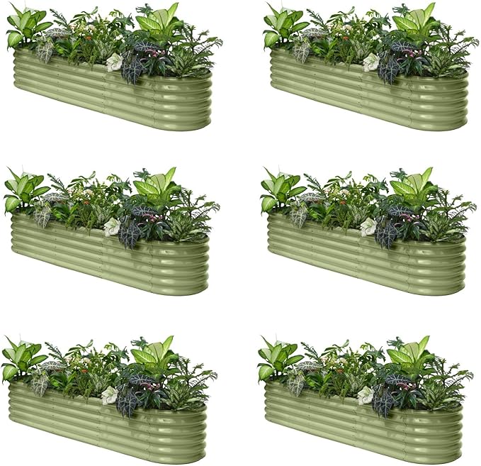 6-Pack Galvanized Raised Garden Bed 8x2x1.5 ft, 17" Tall Planter Boxes Outdoor, Zn-Al-Mg Metal Raised Beds for Gardening Herb Fruit Vegetable, Modular Flower Bed for Outdoor Plants-Moss Green