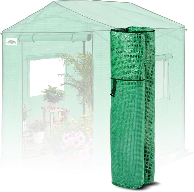 EAGLE PEAK Replacement Cover for 6x6 Gable Roof Pop up Greenhouse, Front and Rear Roll-Up Zipper Entry Doors and 2 Large Roll-Up Side Windows (Frame Not Included), Green