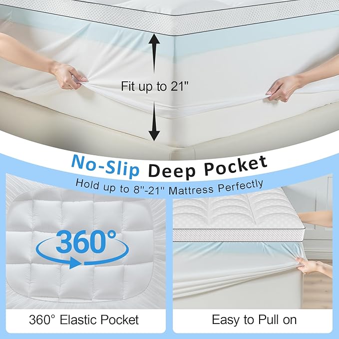 California King Size Dual Layer 4 Inch Memory Foam Mattress Topper, 2 Inch Gel Memory Foam and 2 Inch Pillow Top Mattress Pad Cover, Thick Soft Bed Topper Medium Support for Back Pain, White