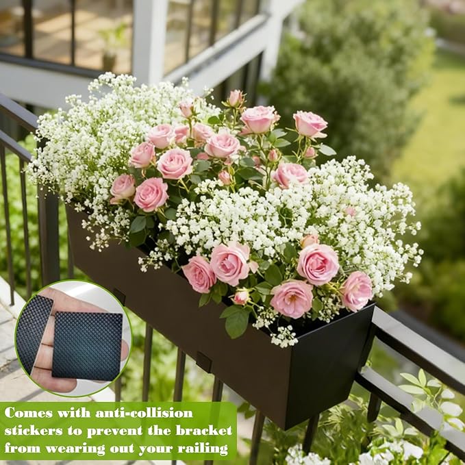 Railing Planter Box Metal Hanging Planter for Outdoor Balcony Heavy-Duty Window Planter Box with Adjustable Brackets