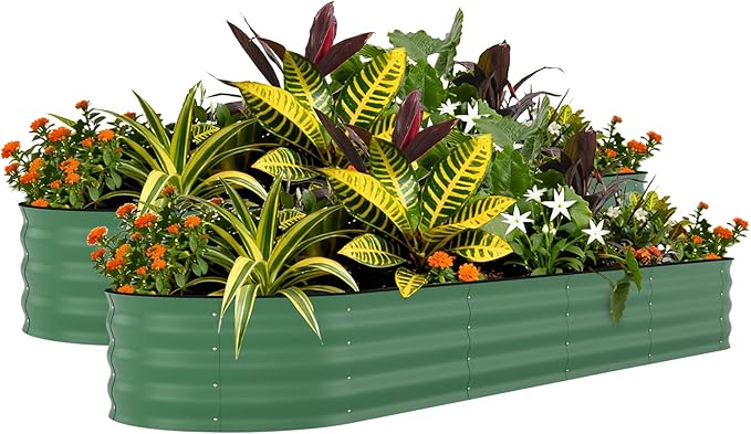 2 Pack Galvanized Raised Garden Beds - 8x2x1.5ft Planter Box for Vegetables, Flowers, Rust-Resistant Garden Box, Easy Assembly Raised Beds, Durable Planters for Outdoor Plants, Green