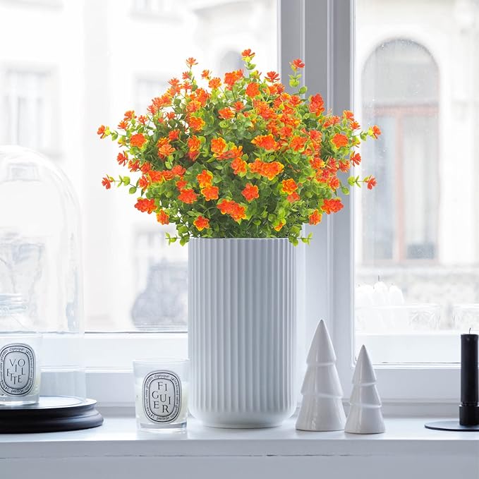 Grunyia 20 Bundles Artificial Flowers UV Resistant Fake Flowers No Fade Faux Plants Garden Porch Window Box Decorating (Orange)