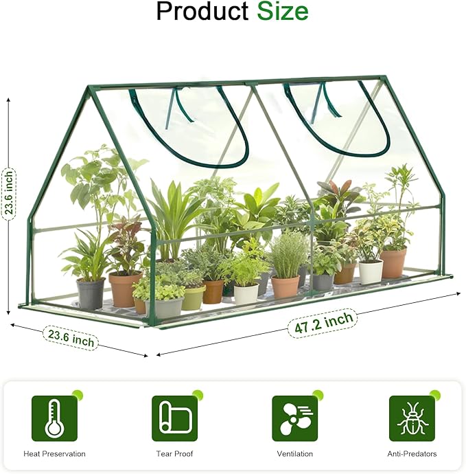 47x23x23 Mini Greenhouse, Portable Green House for Outside, Greenhouses Kit for Outdoor, Thicken PVC Cover (Clear Cover, 3.9x1.9x1.9 FT)