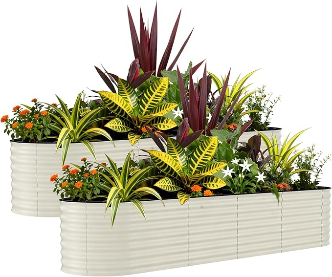 2 Pack Galvanized Raised Garden Beds - 8x2x2ft Planter Box for Vegetables, Flowers, Rust-Resistant Garden Box, Easy Assembly Raised Beds, Durable Planters for Outdoor Plants, Beige