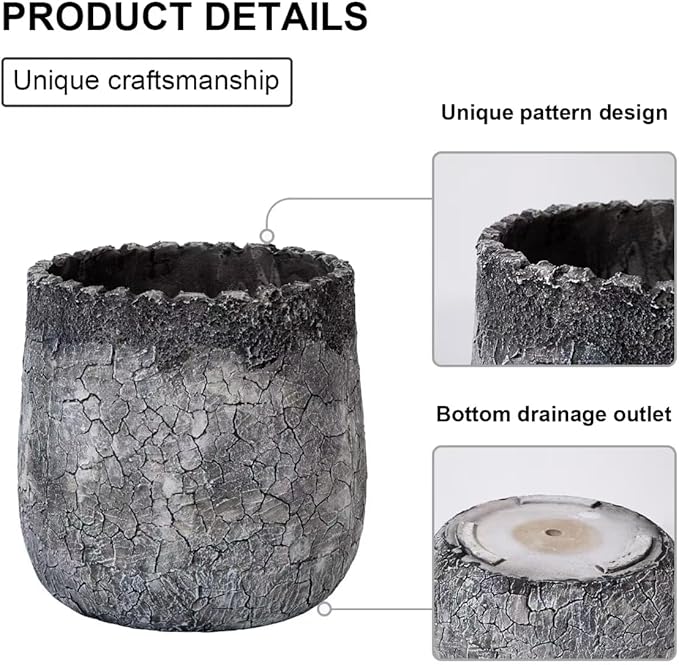 ShangDemonMaster Craft flowerpots 18"+13"+9" Dia Round Concrete Planter Set of 3 Large Outdoor/Indoor Planter Pots Containers with Drainage Holes and Rubber Plug for Home Garden (Dark Gray, Large)