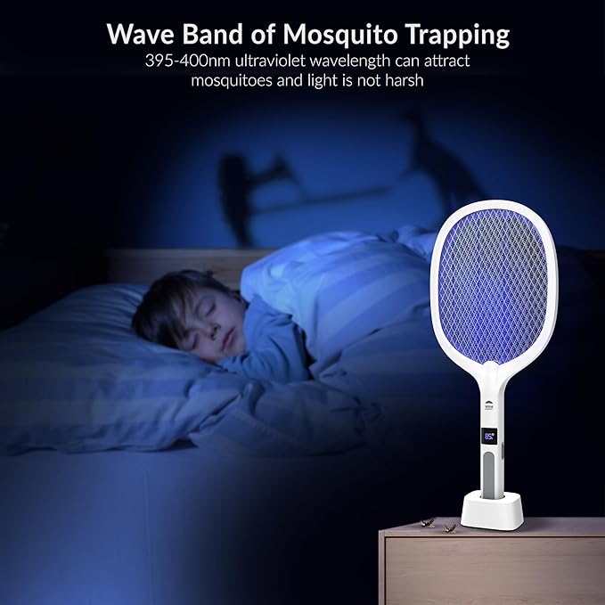 WBM Smart 2 in 1 Electric Bug Zapper, Mosquitoes Trap Lamp & Racket, USB Rechargeable Electric Fly Swatter for Home and Outdoor Powerful Grid 3-Layer Safety Mesh Safe to Touch, Pack of 2