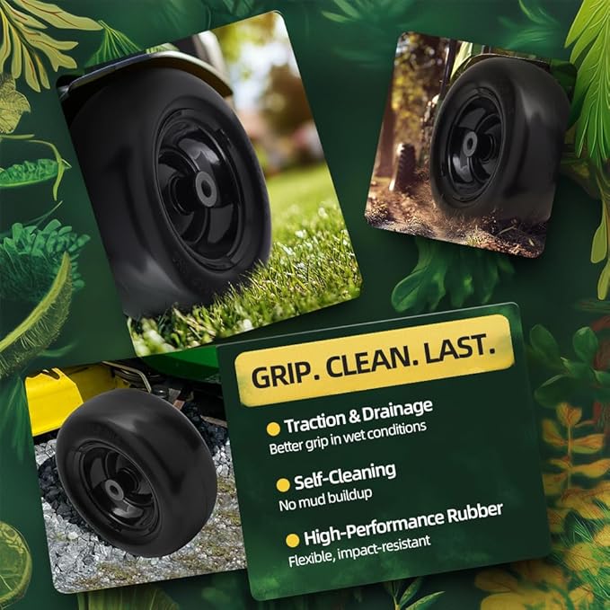 11x4.00-5 Lawn Mower Tires Flat Free (2 Pack),Universal 11x4-5 Solid Smooth Tractor Turf Tire with Rim, 3.4" Centered Hub and 3/4" & 5/8" Bushing, For Zero Turn Mowers and Riding Lawn Mower