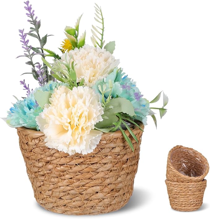Alipis Seagrass Planter Basket: 5.11" Mini Woven Flower Pots with Leak-Proof Liner - Rattan Storage Basket Plant Container for Indoor Outdoor Garden Home Office Decor
