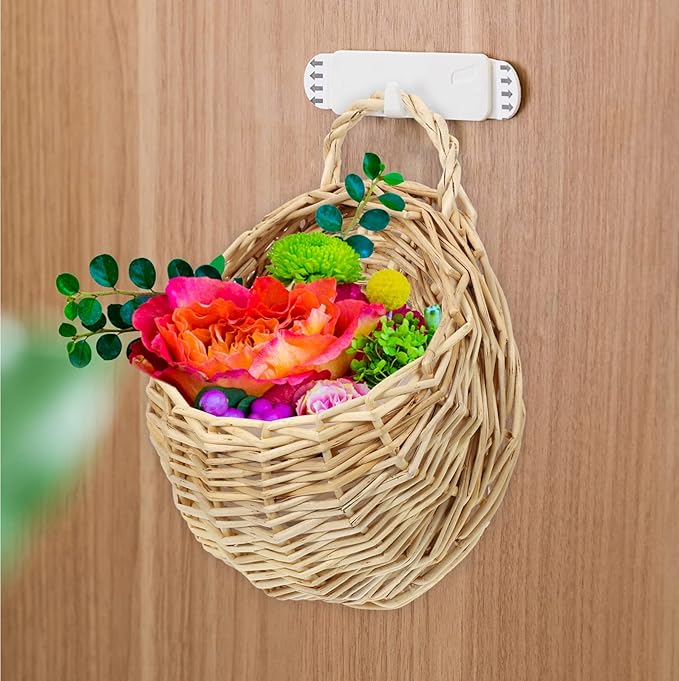 DOITOOL Wicker Wall Basket for Plants Rattan Hanging Planter for Indoor Outdoor Use Wall Flower Holder for Home Garden Decoration 2-Piece Set 7X9 Inches