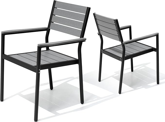 Pellebant Stackable Outdoor Dining Chairs Set of 2, Aluminum Patio Chairs with Arms, All-Weather for Garden, Lawn, Deck, Porch and Yard, Grey