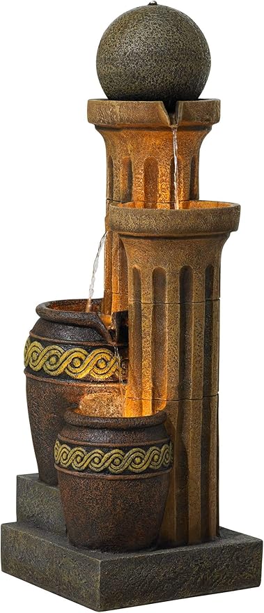 Sphere Jugs and Columns 50" High Large Rustic Indoor Outdoor Decor Faux Stone Floor Fountain with Light LED Standing Waterfall Water Feature for Outside Garden Patio Yard Backyard - John Timberland