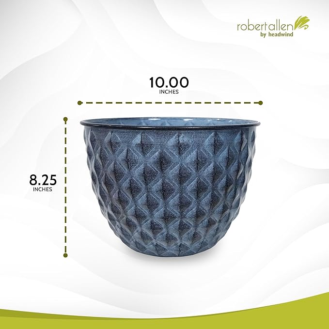 Headwind Glazed Ironstone Diamonte Collection – Capri Blue 10-Inch Decorative Plant Pot, Indoor & Outdoor, Vintage Diamond-Textured, Lightweight & Weather-Resistant for Garden Use by Robert Allen