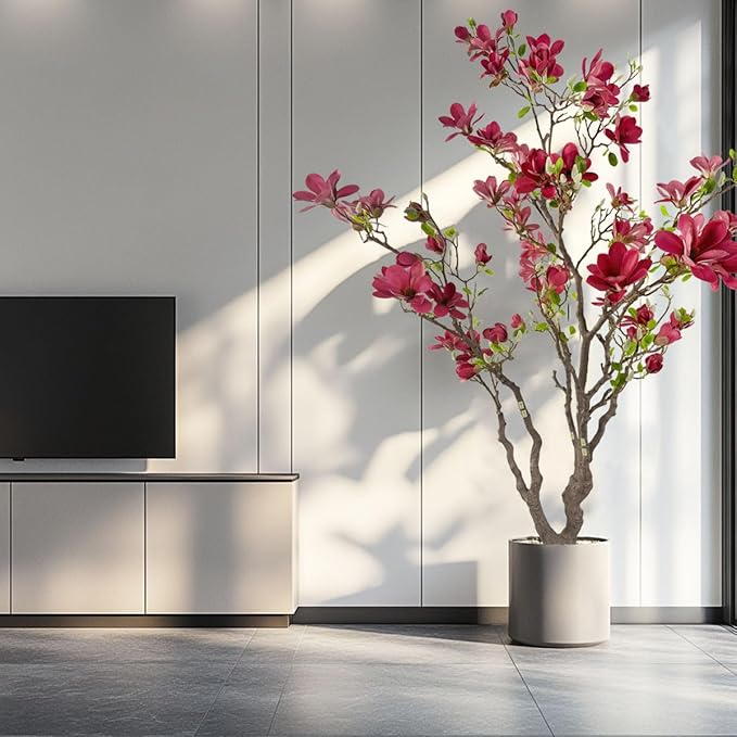 7ft Red Artificial Magnolia Tree - Lifelike Faux Tree for Indoor/Outdoor Decor - Perfect for Home, Porch, or Office (1, Red, 7ft)