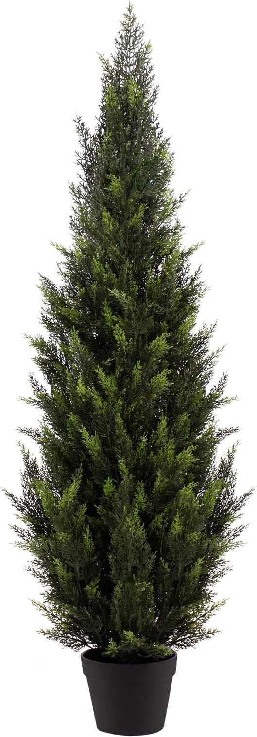 ZEEOZE 4FT Artificial Cedar Topiary Trees (1 Pack) - UV Resistant Faux Evergreen Shrubs Extra Dense Foliage Realistic Fake Pine Cypress Plants Easy Assembly for Front Porch Garden Indoor Office Decor
