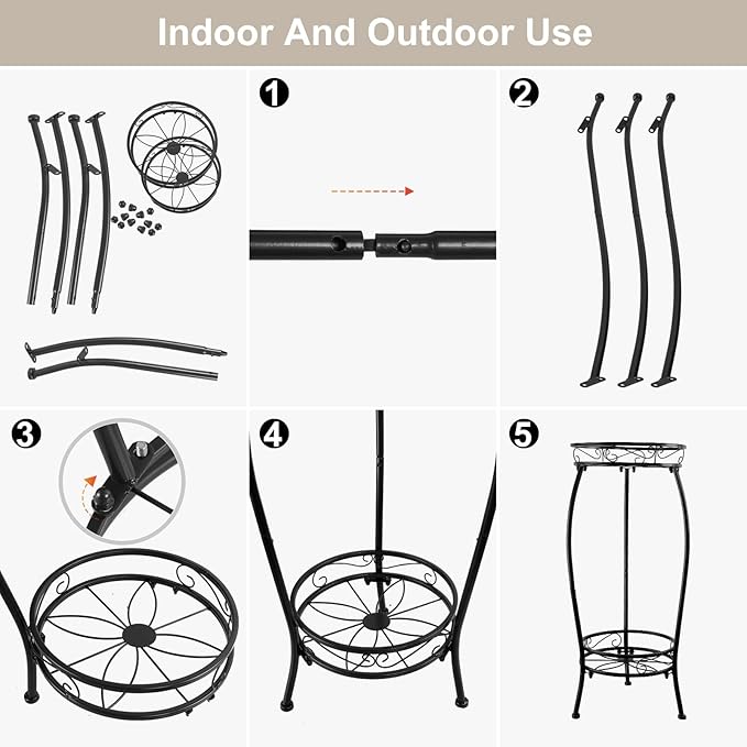 YHIJURS Plant Stand Indoor Outdoor 27.1'', 2 Tier Tall Metal Plant Stands, Heavy Duty Rustproof Corner Flower Potted Rack for Planter Holder Home Patio Balcony Garden -Black