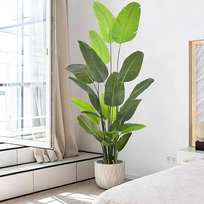 Bird of Paradise Plant Artificial 8FT - Tall Faux Plants Indoor with 24 Lifelike Leaves Trunks, 96" Large Fake Tropical Floor Plant for Home Office Living Room Bedroom Indoor Decor