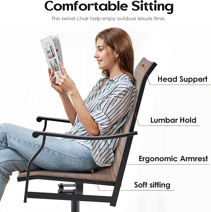 Soohow Outdoor Dining Chairs Set of 4, 360°Swivel Patio Dining Chair with Textilene Fabric, Outdoor Metal Armchair All Weather Resistant, Ergonomic Comfort, Perfect for Patio, Backyard, Balcony