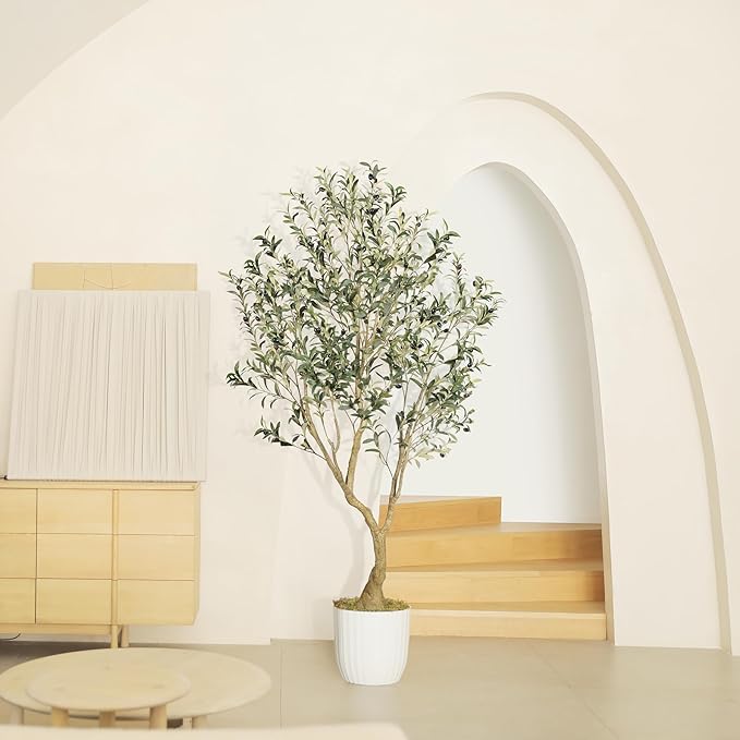 Olive Tree 6ft - Olive Trees Artificial Indoor with Large Olive Branches and Lifelike Fruits - Faux Olive Tree for Modern Home Office House Living Room Decor
