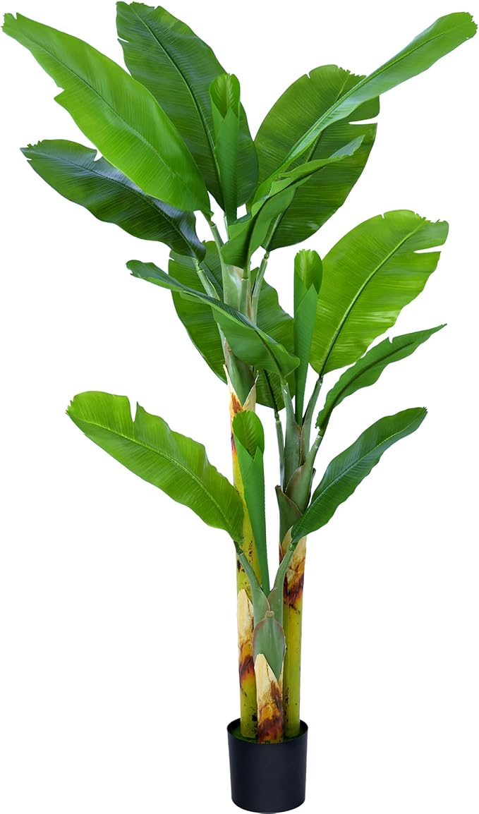 Artificial Banana Tree 6ft(72in) Tall Faux Banana Leaf Plant with 12 Leaves, Fake Realistic Tropical Plants Perfect for Home Garden Yard Patio Living Room Decor Indoor (6feet,1Pack)