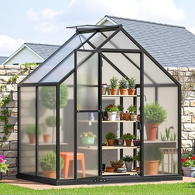 6×4FT Greenhouse for Outdoors, Large Walk in Green Houses for Outside, Enhanced Aluminum Greenhouse Kit Withstands Wind and Snow to Protect Vegetable or Plants