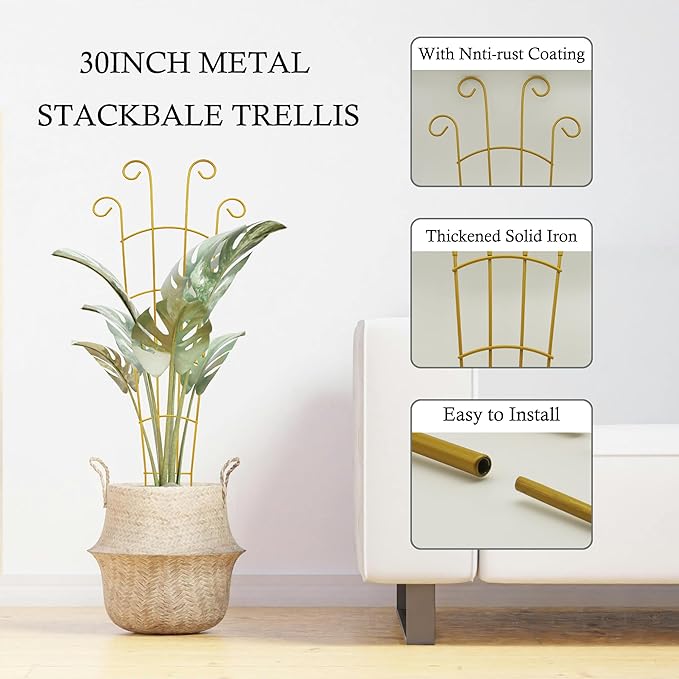 30 Inch Trellis for Climbing Plants Indoor 3 Pack Indoor Plant Trellis for Potted Plants Metal Garden Trellis for pots Indoor Outdoor for Monstera Pothos Vine Ivy Hoya(30inch Gold)