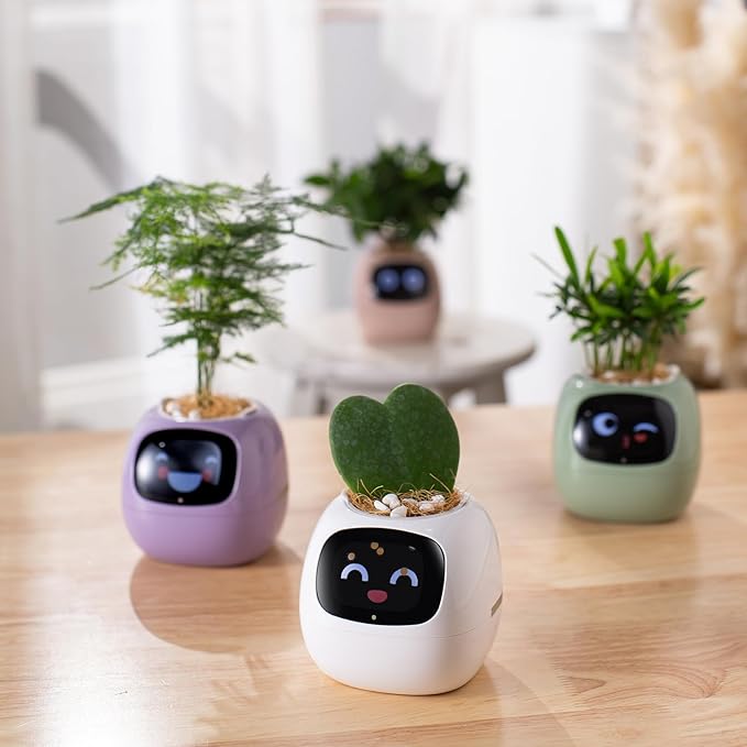 PLANTSIO Smart pet Planter Robot Guidance on Plant Care with Emojis, Adorable Plant Companion with Rich Gesture Interaction, Neat Desk Setup Gift (Purple)