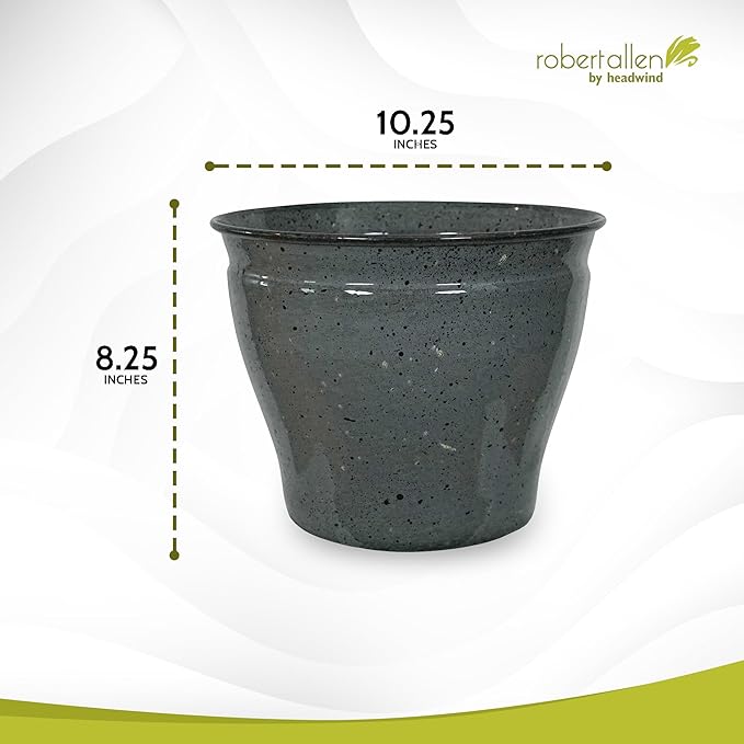 Headwind Riverside Collection – 10" Calcite Grey Glazed Decorative Plant Pots Indoor with Drainage & Outdoor - Modern Flower Pot Weather-Resistant Lightweight Planter by Robert Allen