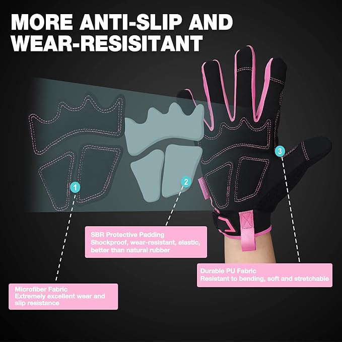 WORKPRO Safety Work Gloves, Mechanic Working Gloves for Men Women, Touch Screen, Terry Fabric, Non-Slip