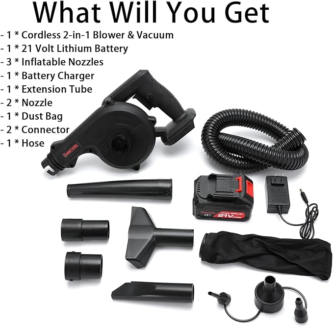 Mini Blower Black,2- in-1 Cordless Small Blower with 21v Lithium Battery, for Inflating,Blowing Leaf,Clearing Dust & Small Trash,Car,Computer Host,Hard to Clean Corner by SHINTYOOL